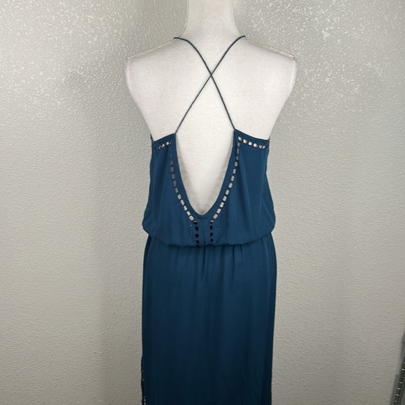 Angels by the Sea Dark Green Boho Summer Spaghetti Strap Embroidered Dress Sz L - Picture 7 of 8